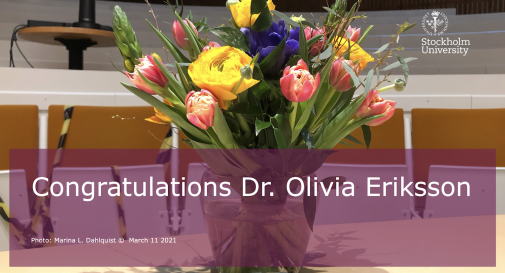 Olivia Eriksson’s successfully defended her PhD thesis on March 11. Photo: Marina L Dahlquist © 2021